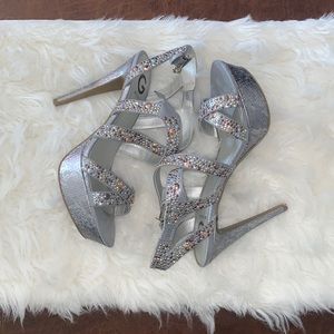 Silver Platform Heels with Metallic Accents